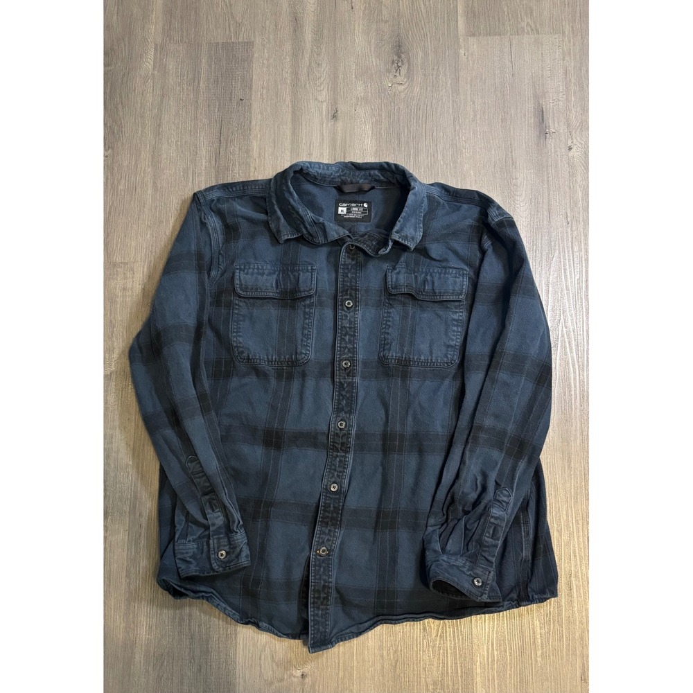 Carhartt Mens XL Heavyweight Flannel Shirt Blue Plaid TW4451-M